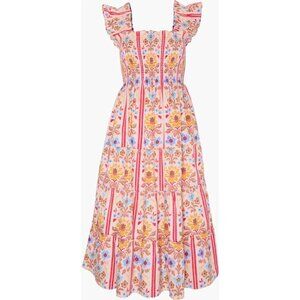 NWT Hill House Ellie Nap in Pink Floral Block Stripe Smocked Midi Dress XL